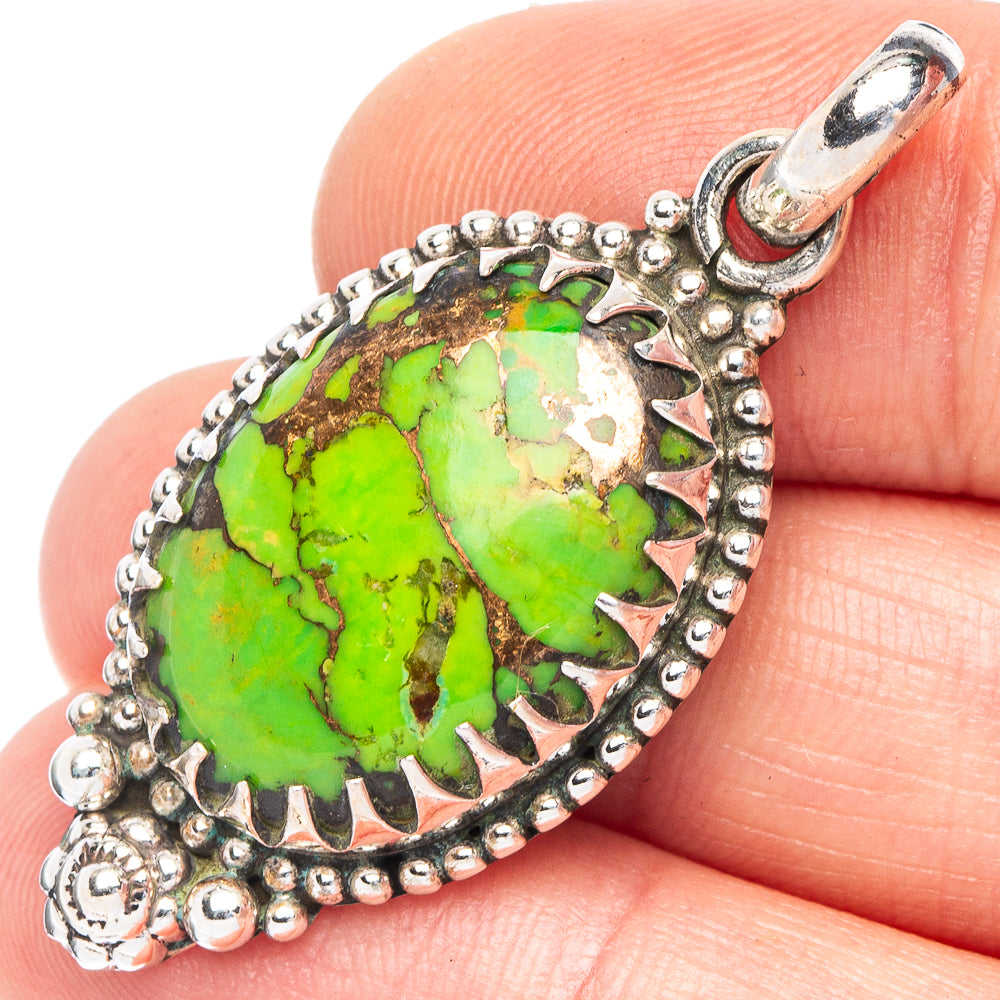 Green Copper Composite Turquoise Pendant 1 5/8" (925 Sterling Silver) P43971