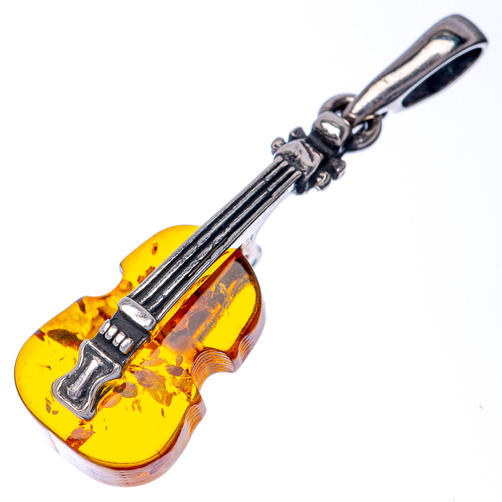 Baltic Amber Violin Dainty Pendant 1 1/4" (925 Sterling Silver) P39936
