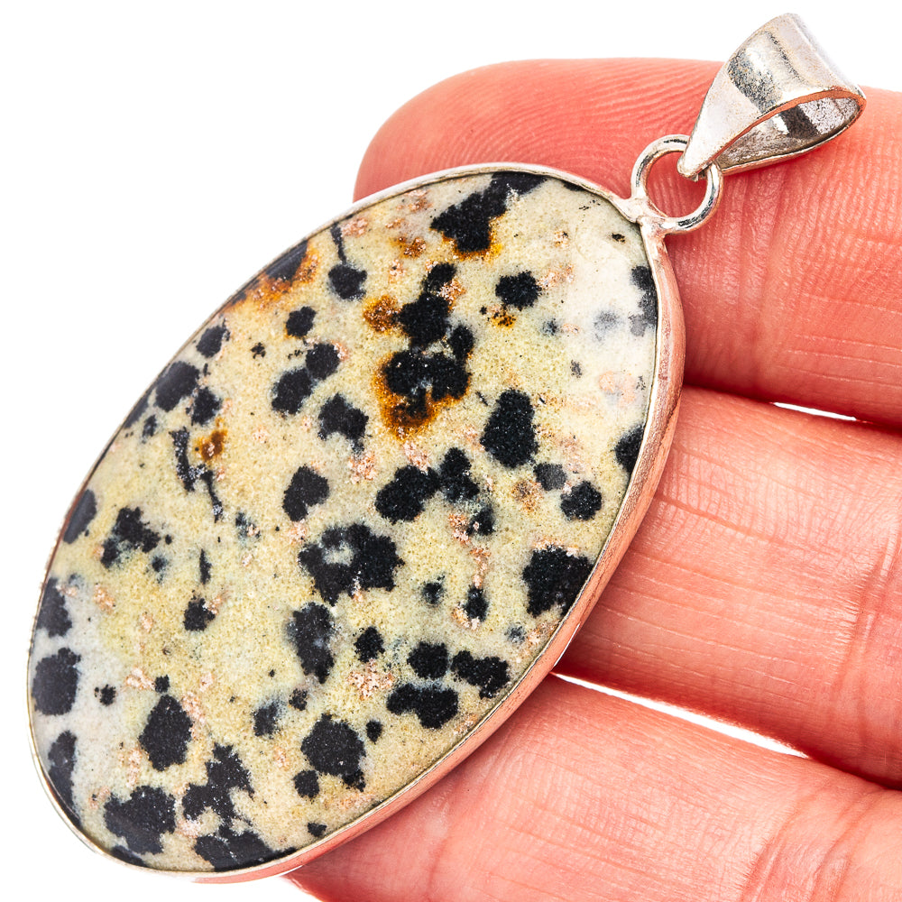 Dalmatian Jasper Pendant 2 1/8" (Silver Plated)