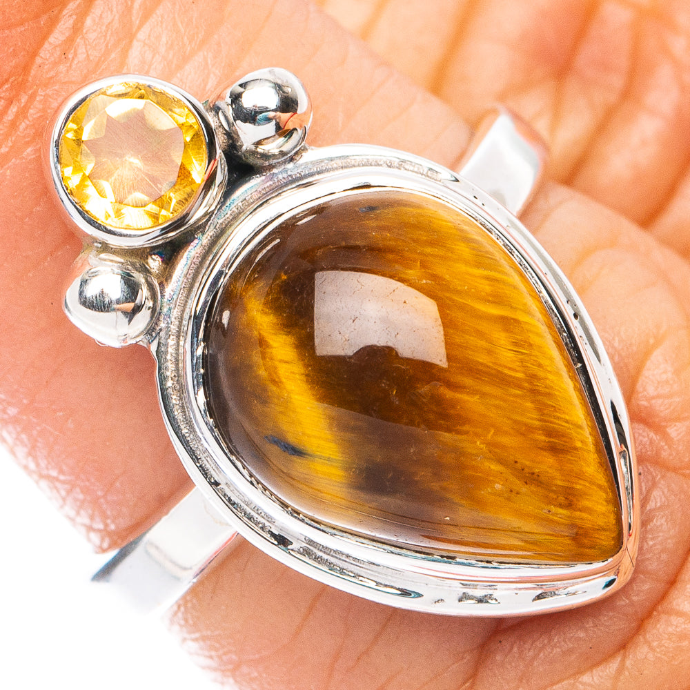 Premium Tiger Eye, Citrine Ring Size 5.75 (925 Sterling Silver) R7625