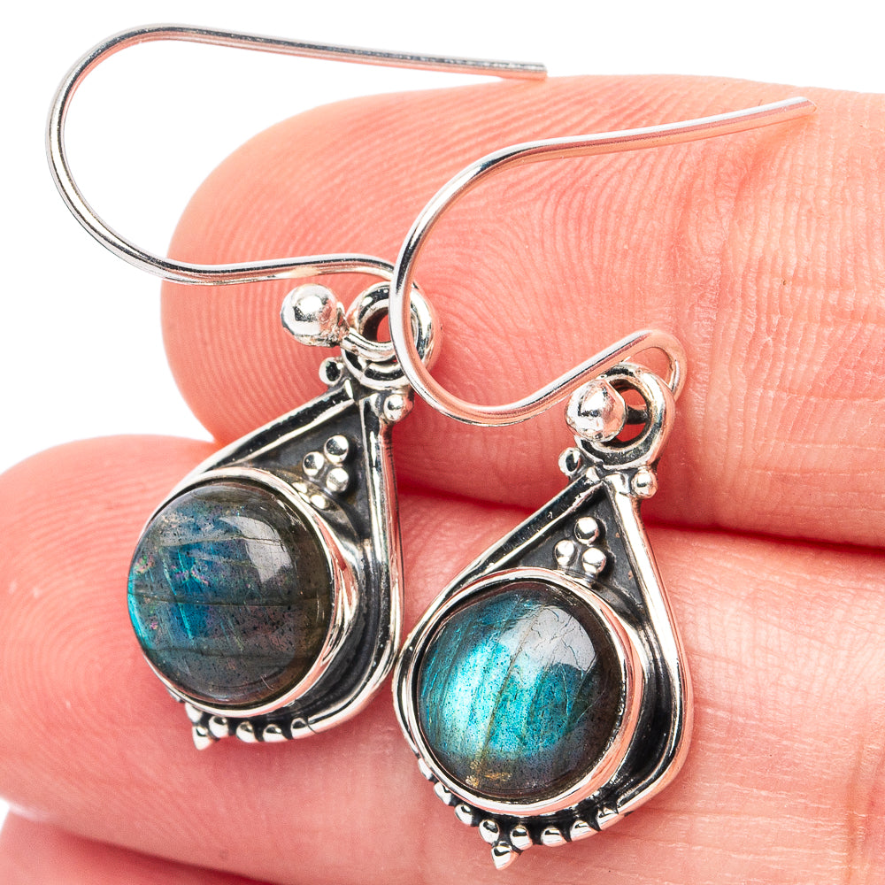 Dainty Labradorite Owl Earrings 1 1/4" (925 Sterling Silver) E3059