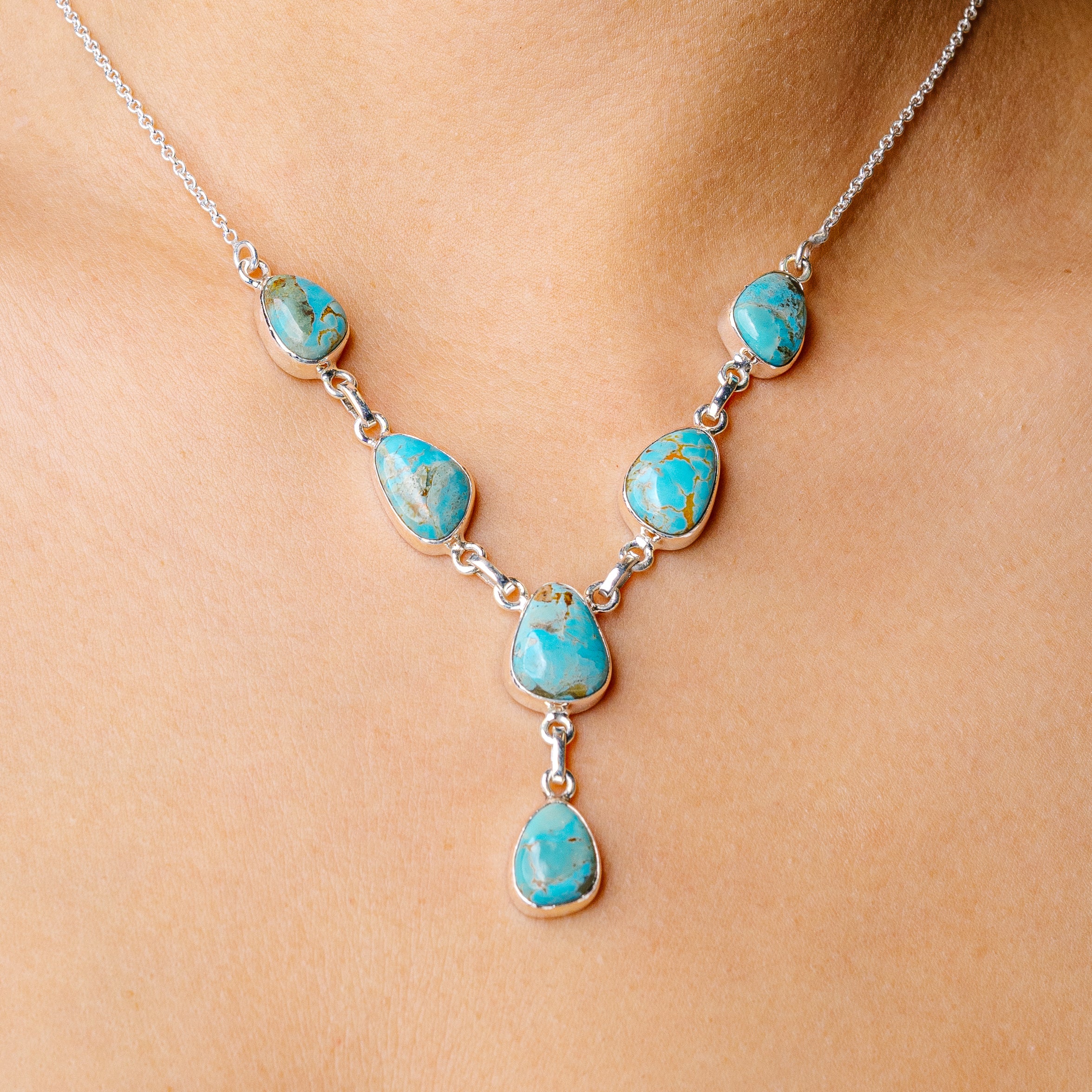 Arizona Turquoise Necklace 19 1/2 To 21 1/8" (925 Sterling Silver) N90284