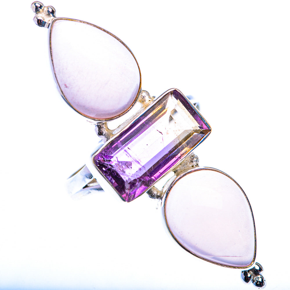 Huge Rose Quartz, Amethyst Ring Size 11.5 (925 Sterling Silver) RING140253