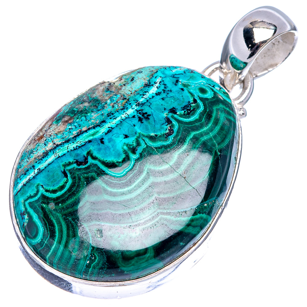 Malachite In Chrysocolla Pendant 1 1/2" (.925 Sterling Silver)