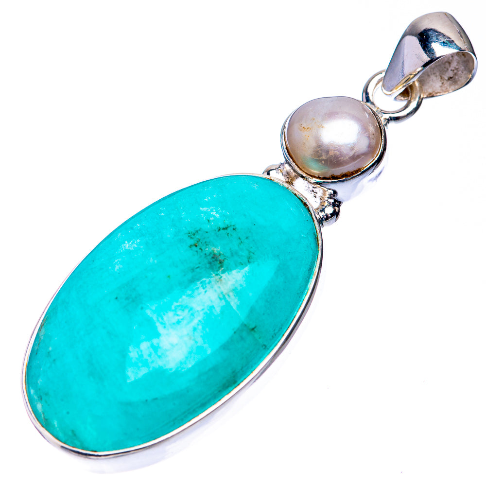 Peruvian Amazonite, Cultured Pearl Pendant 2 1/8" (925 Sterling Silver) P39281