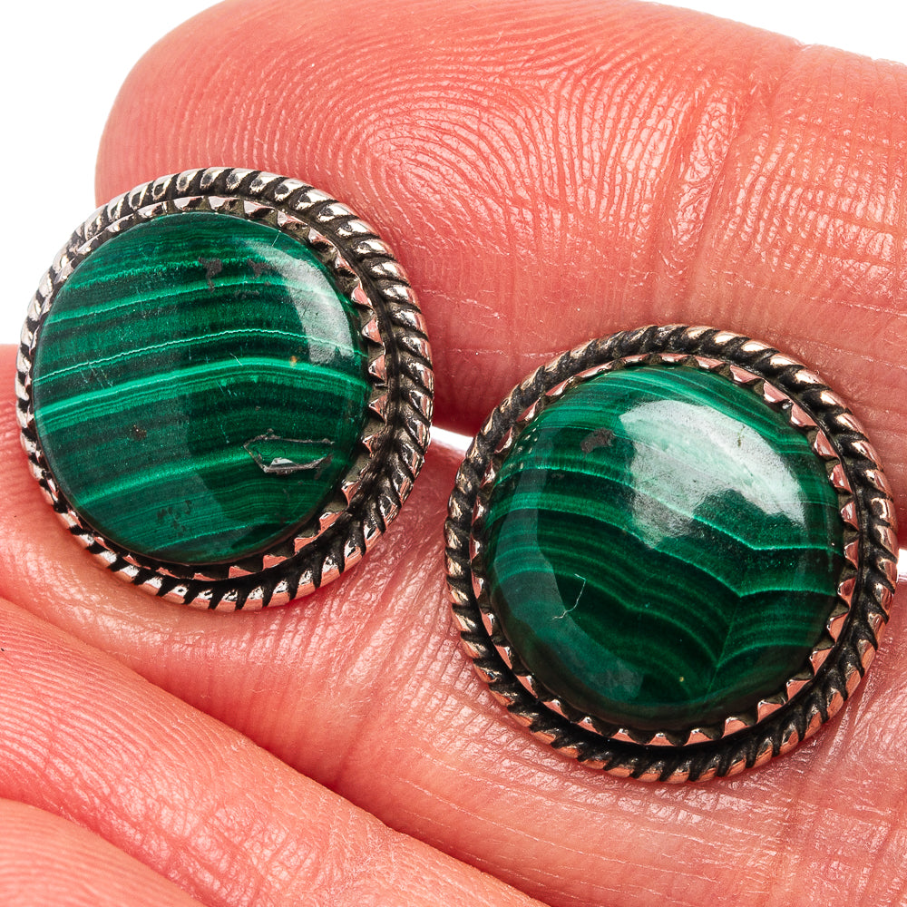 Malachite Earrings 5/8" (.925 Sterling Silver)
