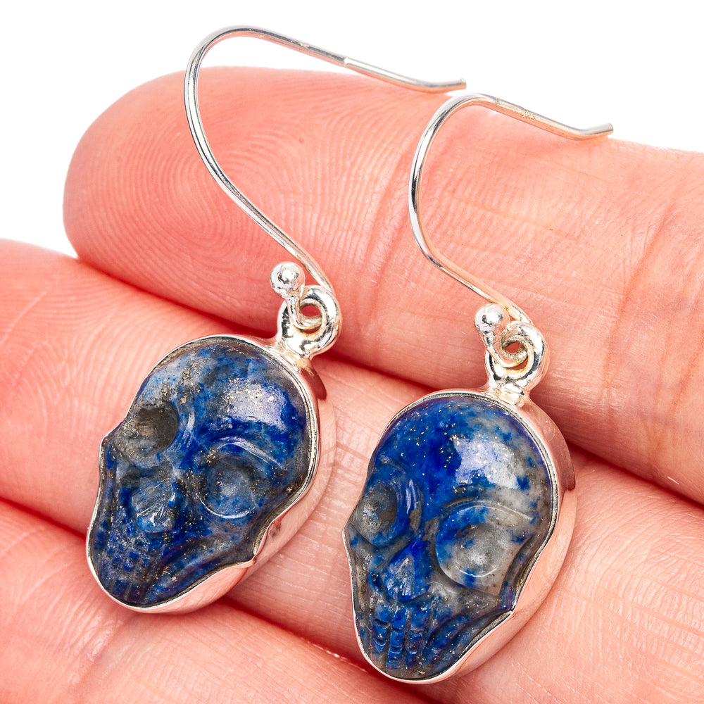 Lapis Lazuli Skull Earrings 1 3/8" (925 Sterling Silver) E433286