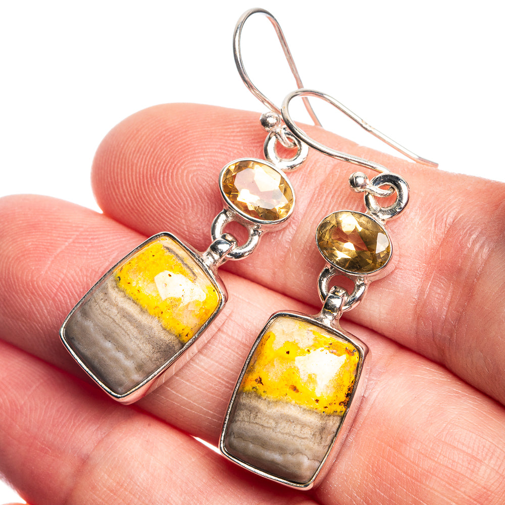 Bumble Bee Jasper, Citrine 925 Sterling Silver Earrings 1 5/8"