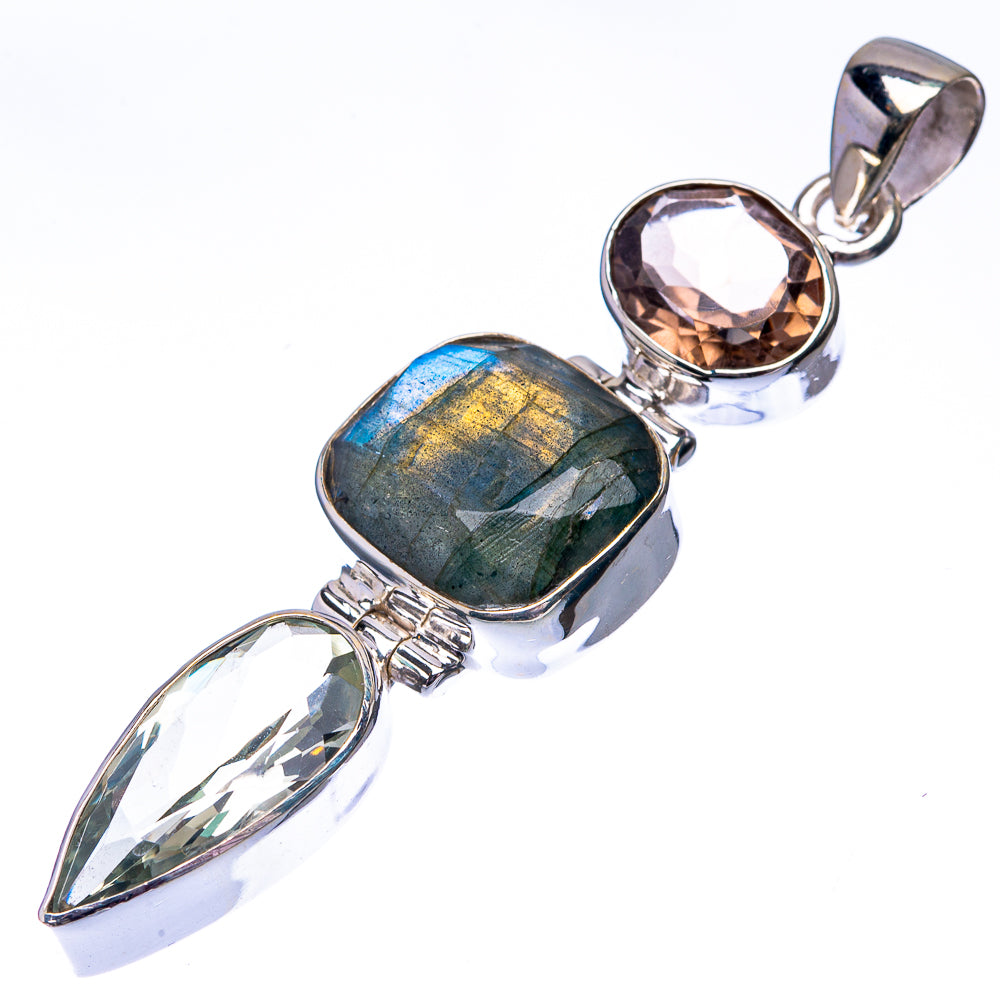Labradorite, White Quartz, Smoky Quartz 925 Sterling Silver Pendant 2 3/8" (925 Sterling Silver) PD38664