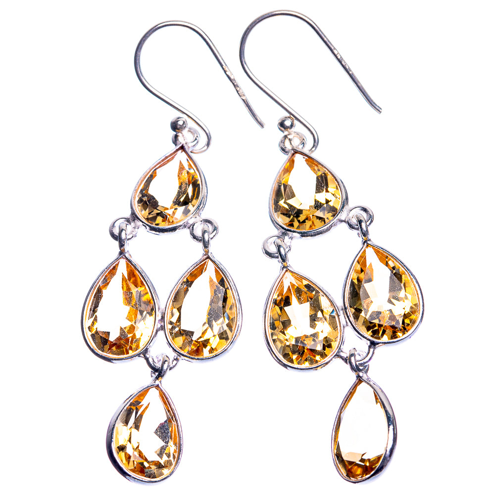 Faceted Citrine 925 Sterling Silver Earrings 2 1/8"