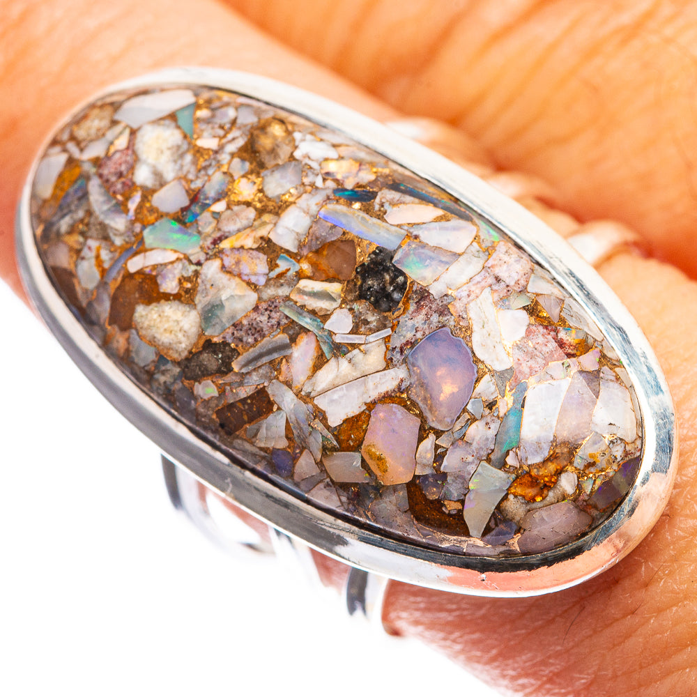 Large Copper Composite Rainbow Moonstone Ring Size 8.5 (925 Sterling Silver) R143197