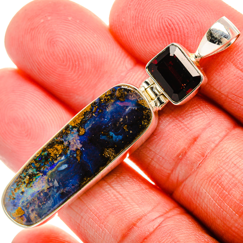 Boulder Opal, Garnet Pendant 2 1/4" (925 Sterling Silver) PD37877