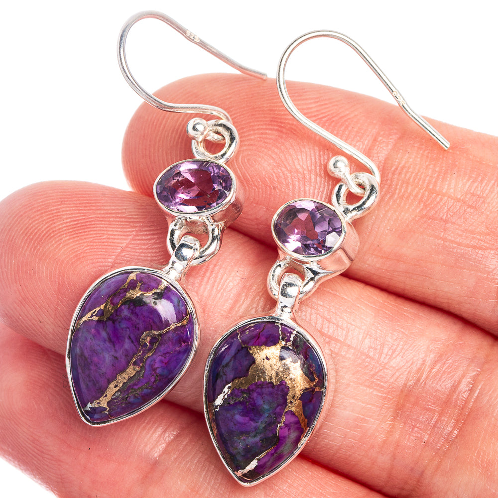 Purple Copper Composite Turquoise, Amethyst Earrings 1 5/8" (925 Sterling Silver) E433016