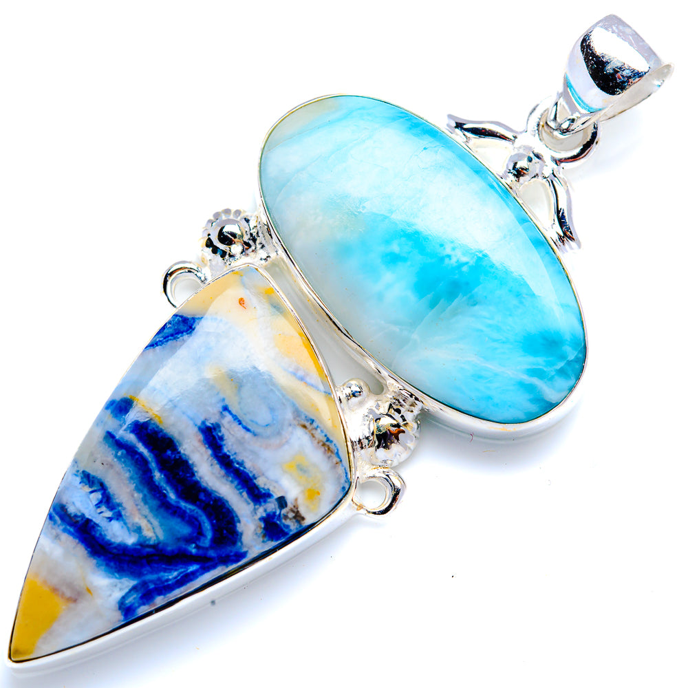 Blue Scheelite, Larimar 925 Sterling Silver Pendant 2 1/2" (925 Sterling Silver) PD38353