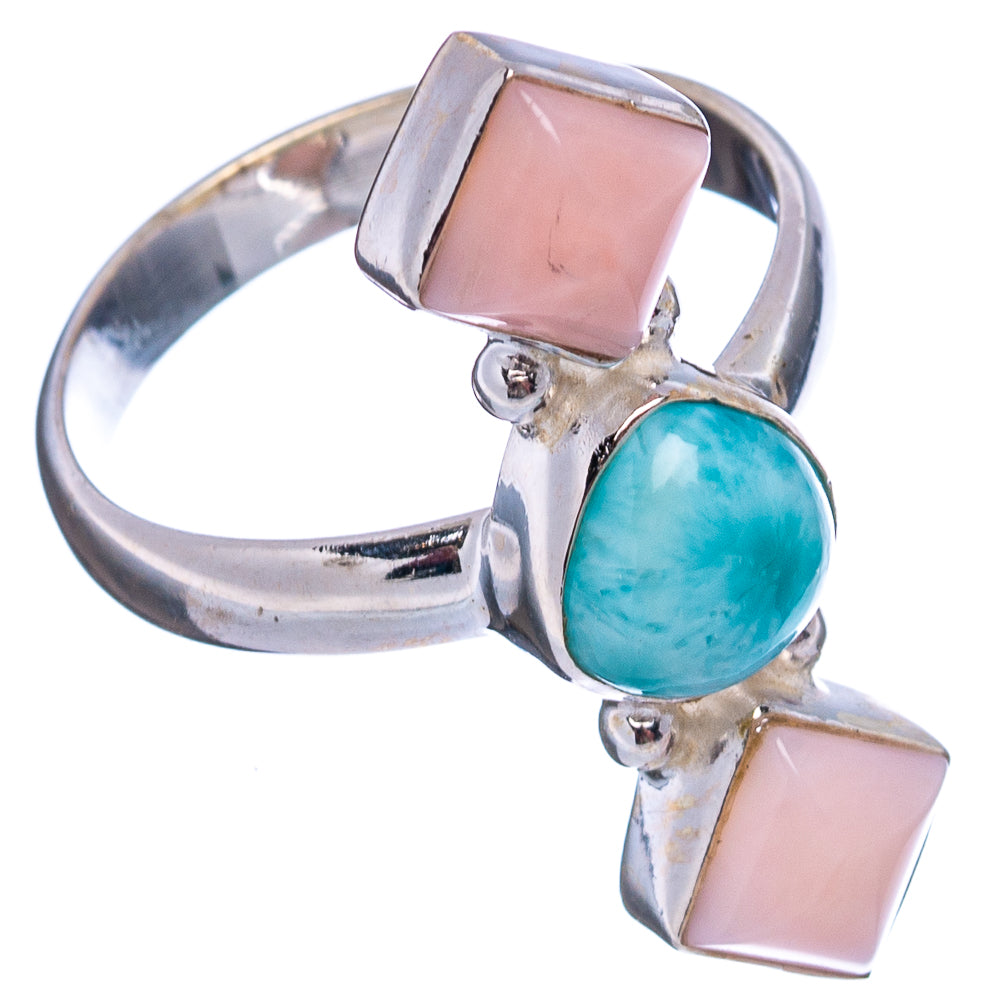 Rare Larimar, Pink Opal Ring Size 8.75 (.925 Sterling Silver)