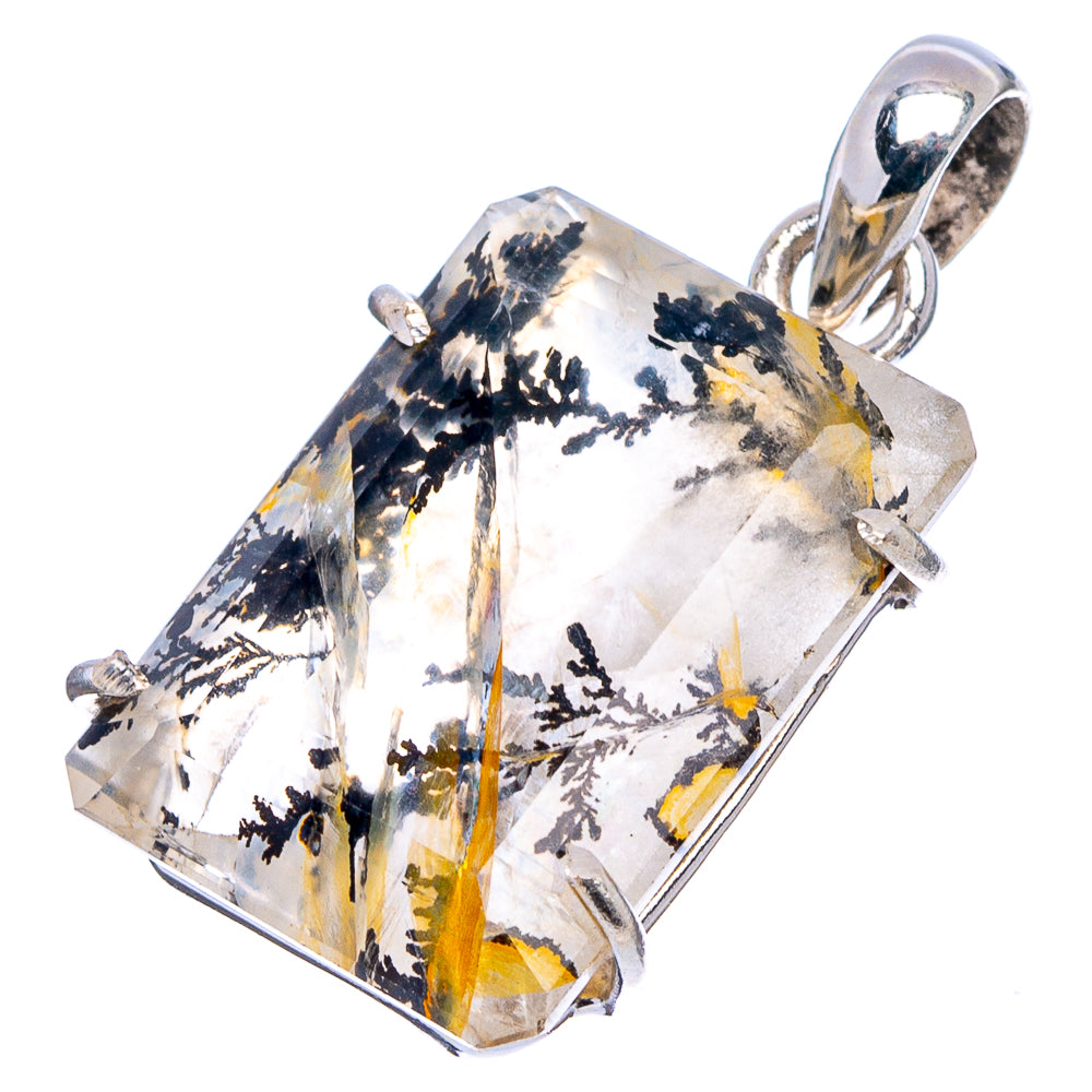 Faceted Scenic Dendritic Agate Pendant 1 1/8" (.925 Sterling Silver)