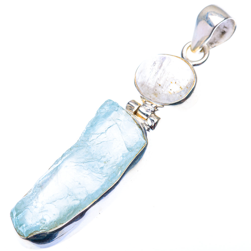 Raw Aquamarine, Rainbow Moonstone Pendant 2 1/8" (925 Sterling Silver) PD38534