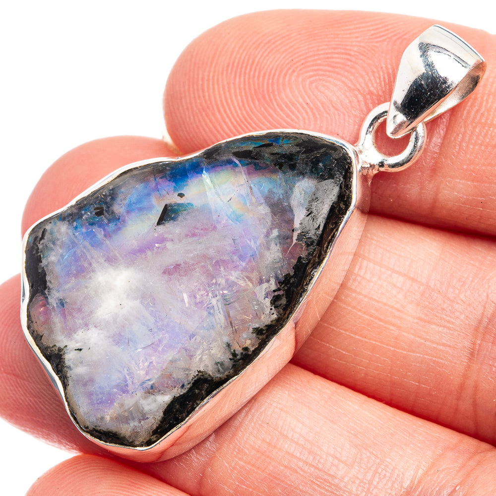 Raw Rainbow Moonstone Pendant 1 5/8" (925 Sterling Silver) P39026
