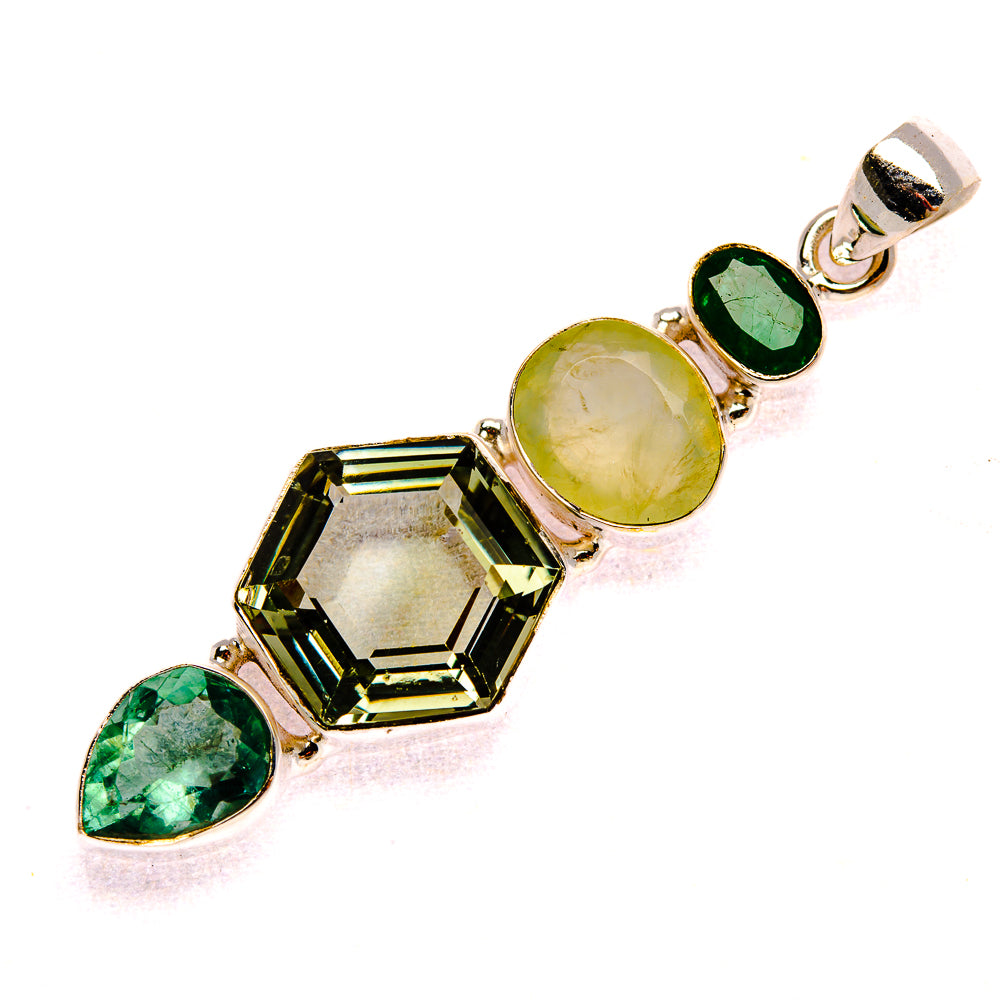 Green Amethyst, Aquamarine, Prehnite, Chrome Diopside Pendant 2 1/4" (925 Sterling Silver) PD37933