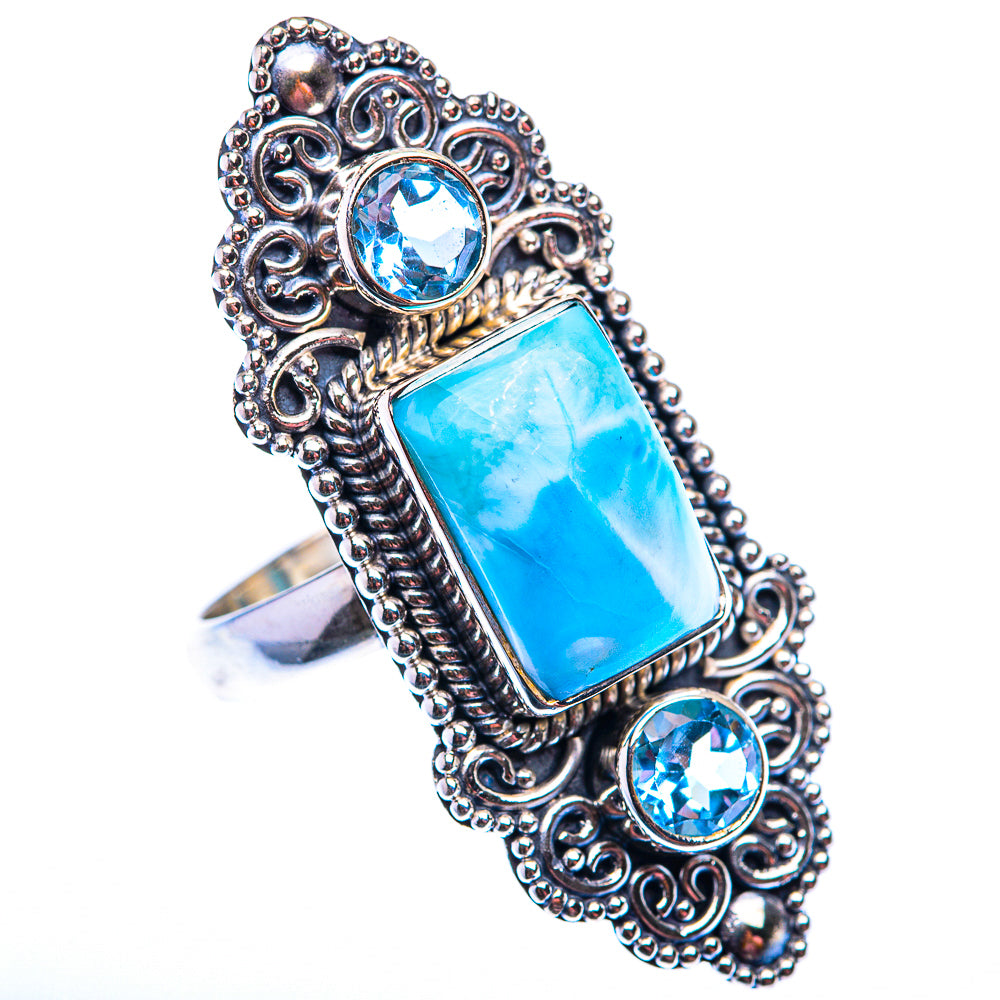 Large Larimar, Blue Topaz Ring Size 8 (925 Sterling Silver) RING140245