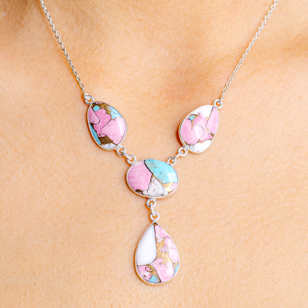 Cotton Candy Turquoise Necklace 17 to 19" (.925 Sterling Silver)