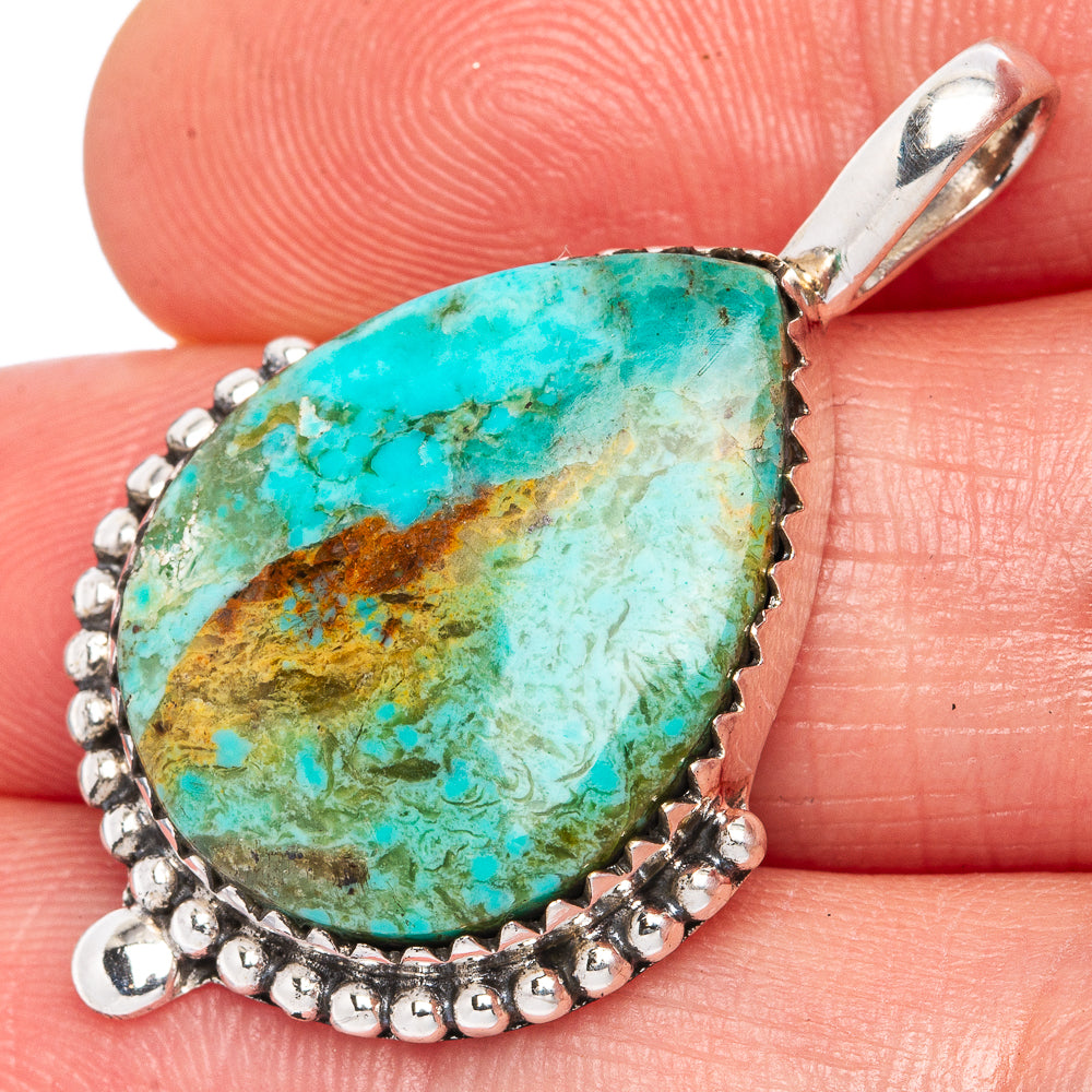 Rare Arizona Turquoise Pendant 1 3/8" (925 Sterling Silver) P42017