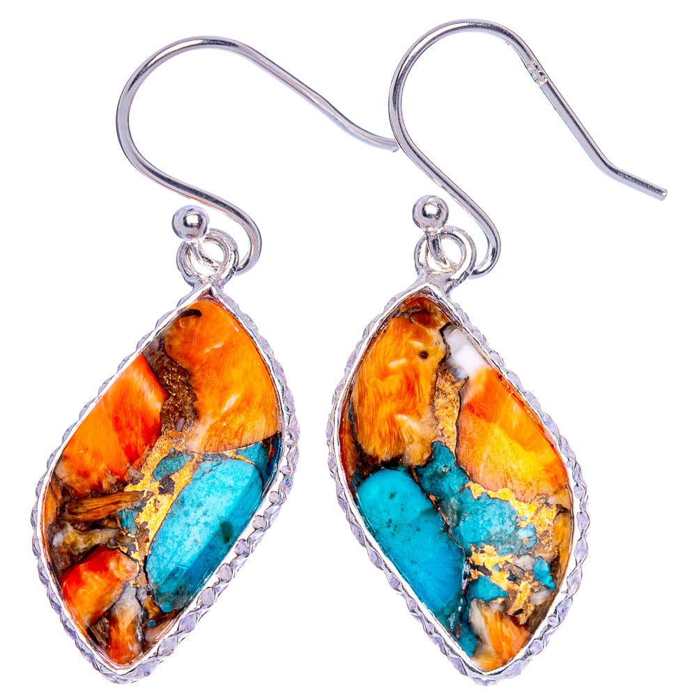 Spiny Oyster Turquoise Earrings 1 1/2" (925 Sterling Silver) E1169