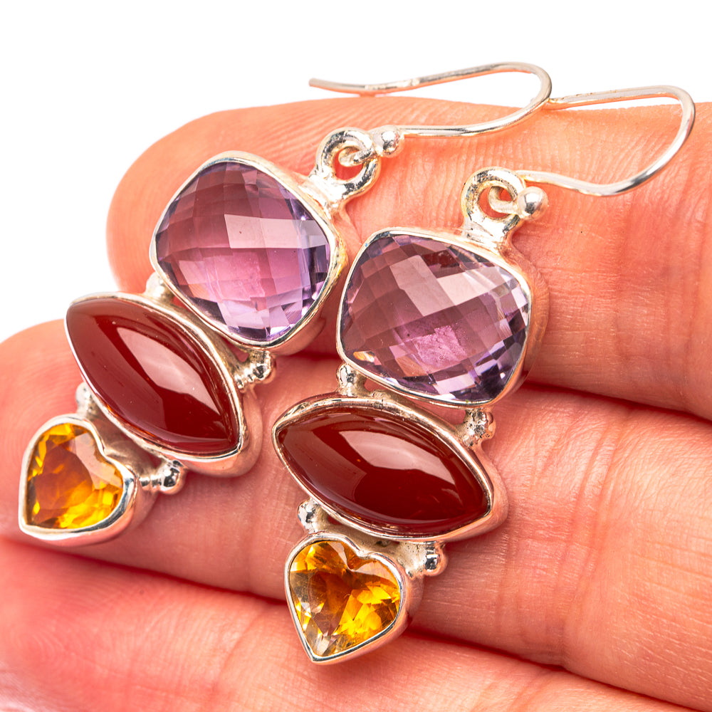Carnelian, Amethyst, Citrine Earrings 1 5/8" (925 Sterling Silver) E432307
