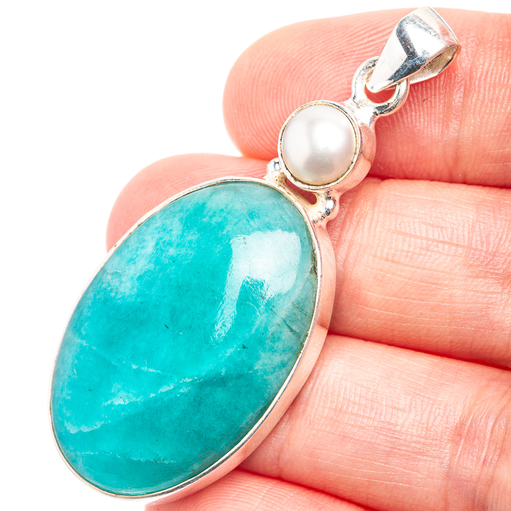 Peruvian Amazonite, Cultured Pearl Pendant 2 1/8" (925 Sterling Silver) P39227
