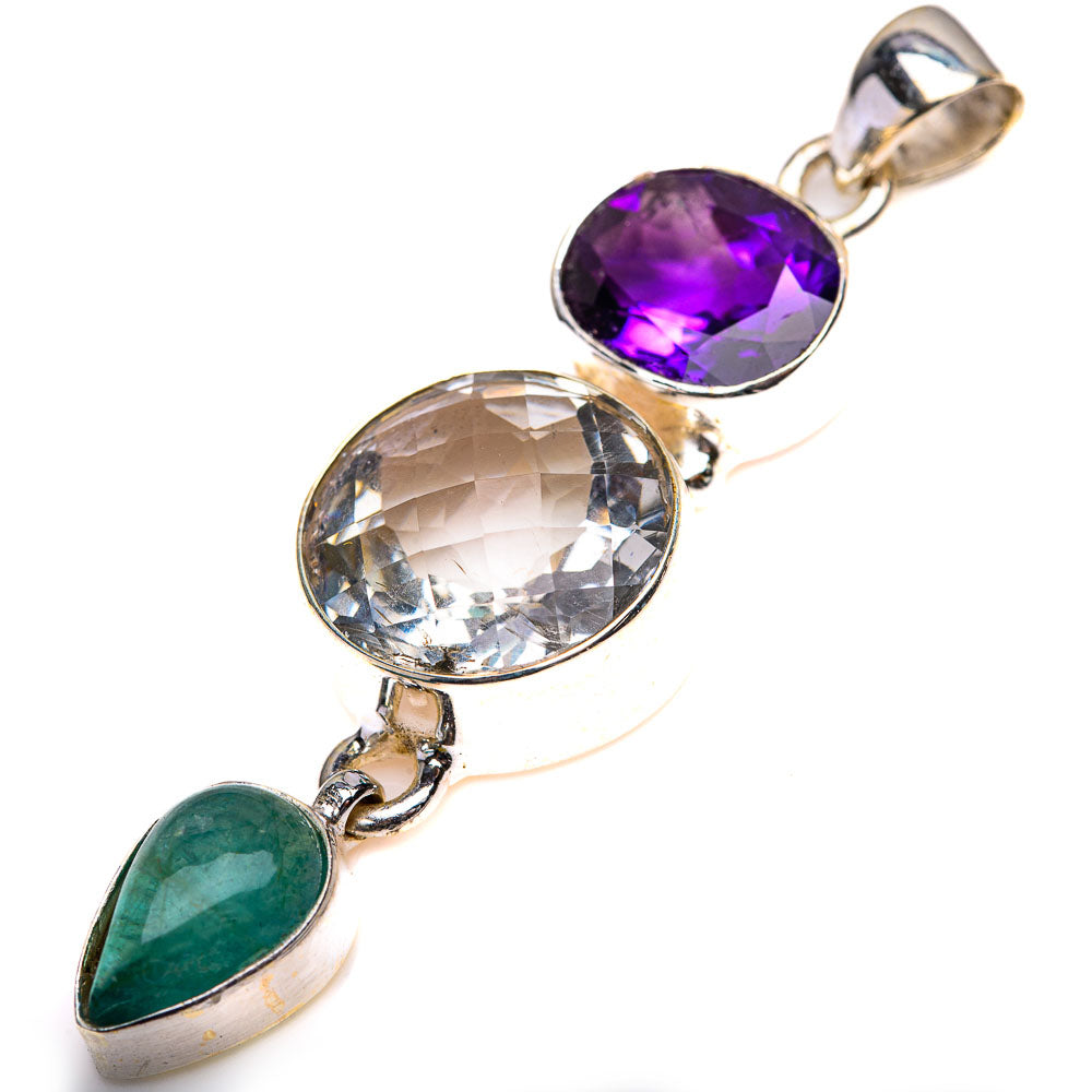White Quartz, Amethyst, Blue Fluorite Pendant 2 1/4" (925 Sterling Silver) PD38517