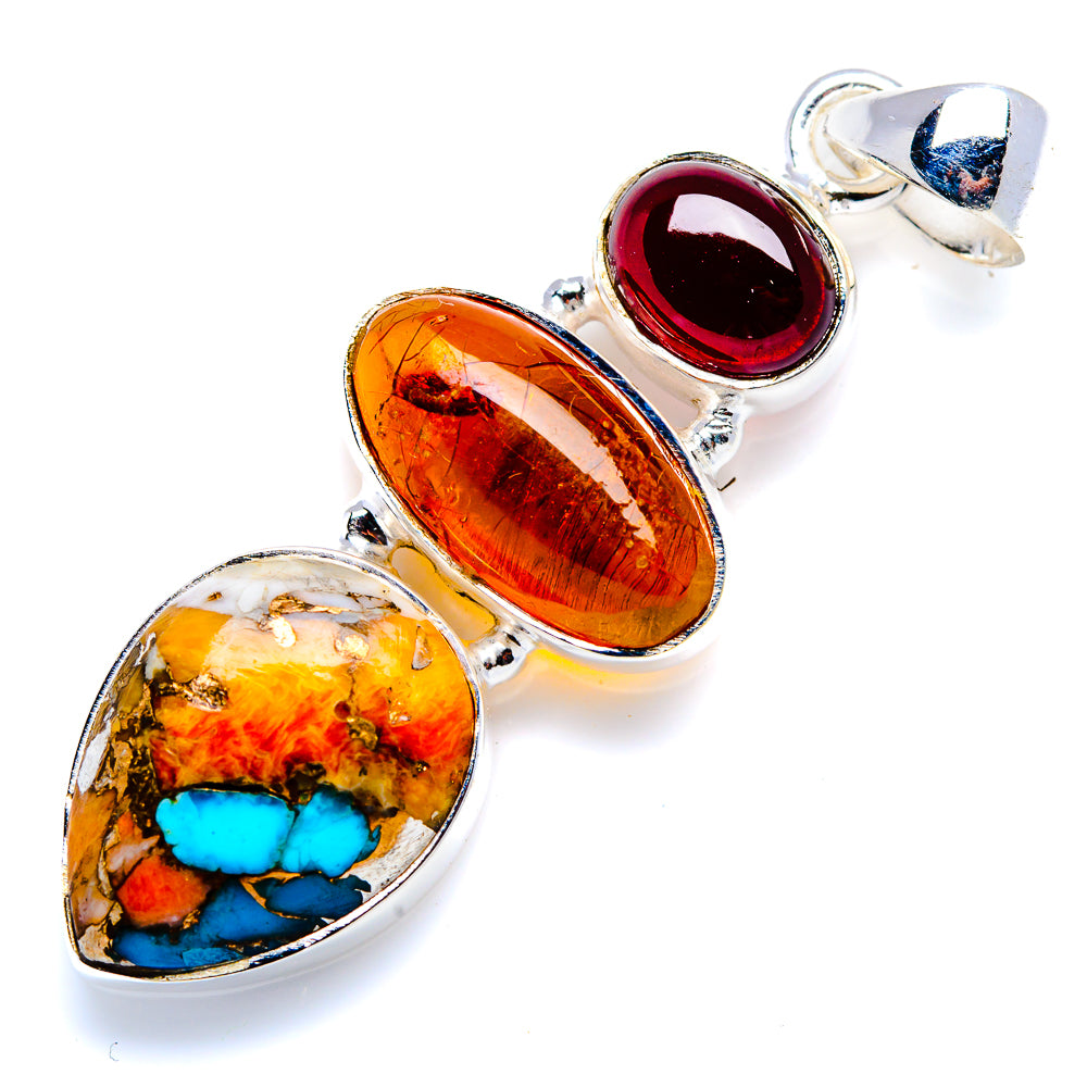 Spiny Oyster Turquoise, Citrine, Garnet Pendant 2" (925 Sterling Silver) PD38258