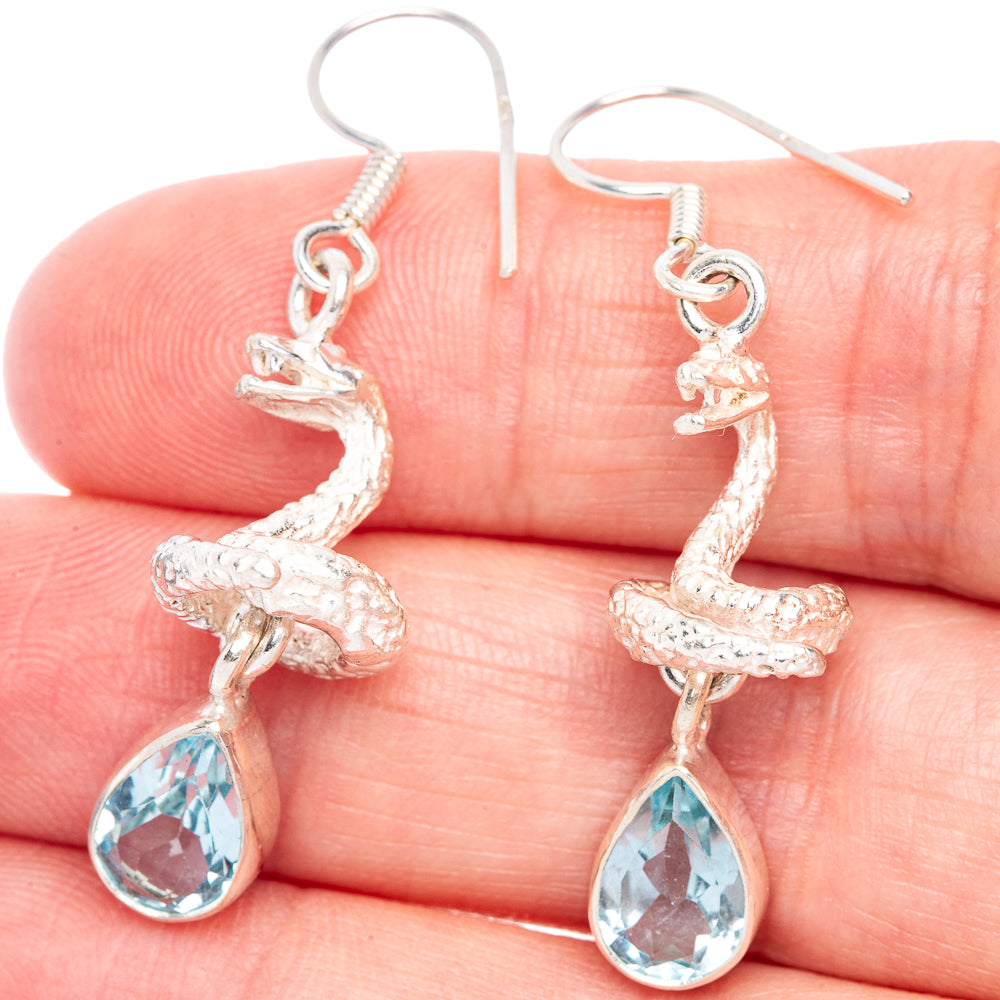 Blue Topaz Snake Earrings 1 3/4" (925 Sterling Silver) E433478