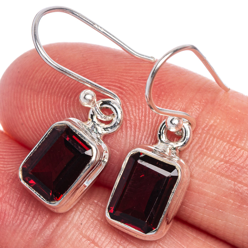 Garnet Earrings 1 1/8" (925 Sterling Silver) E1008