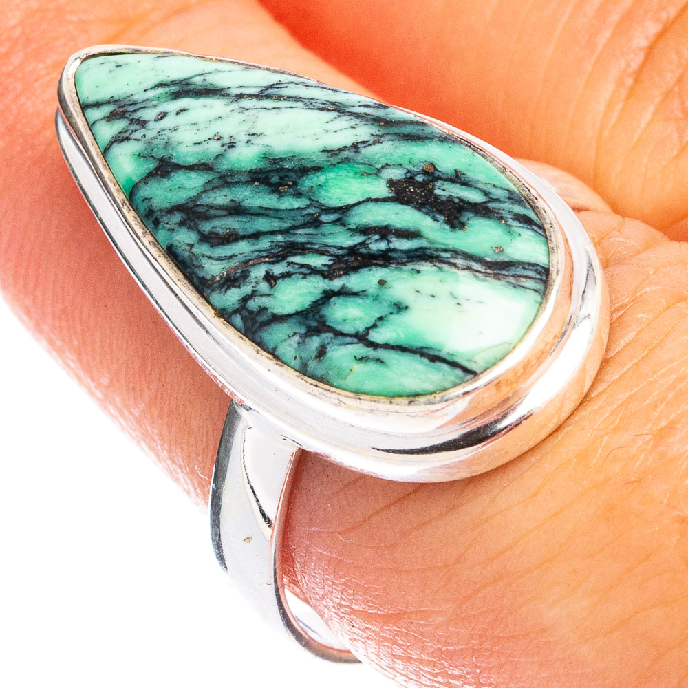 Rare Black Bridge Variscite Ring Size 8 (925 Sterling Silver) R8368