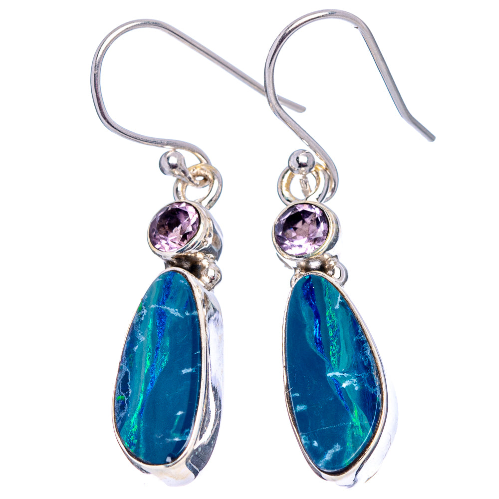 Rare Doublet Opal, Amethyst Earrings 1 1/2" (.925 Sterling Silver)
