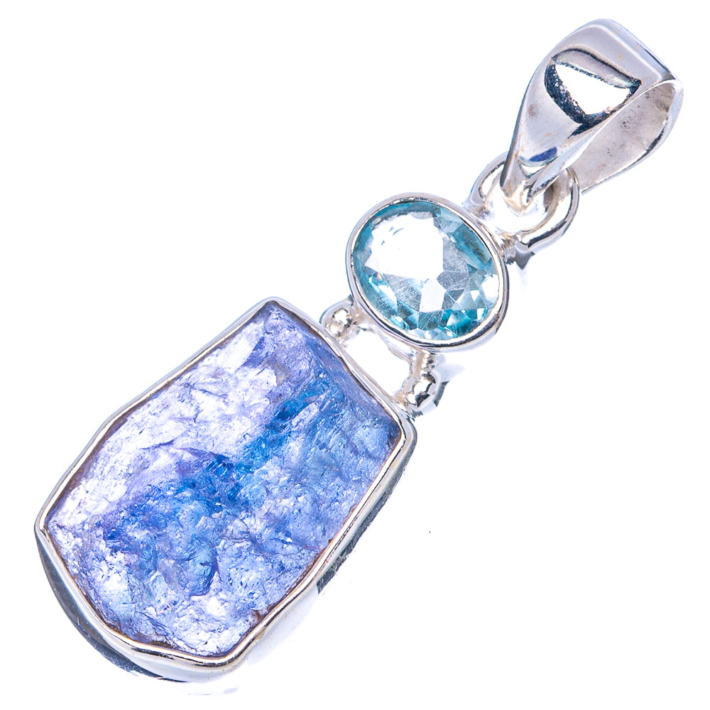 Raw Tanzanite, Blue Topaz Pendant 1 3/8" (.925 Sterling Silver)