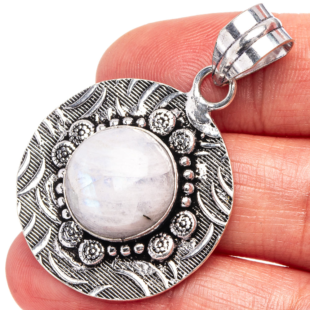 Rainbow Moonstone Pendant 1 3/4" (German Silver)