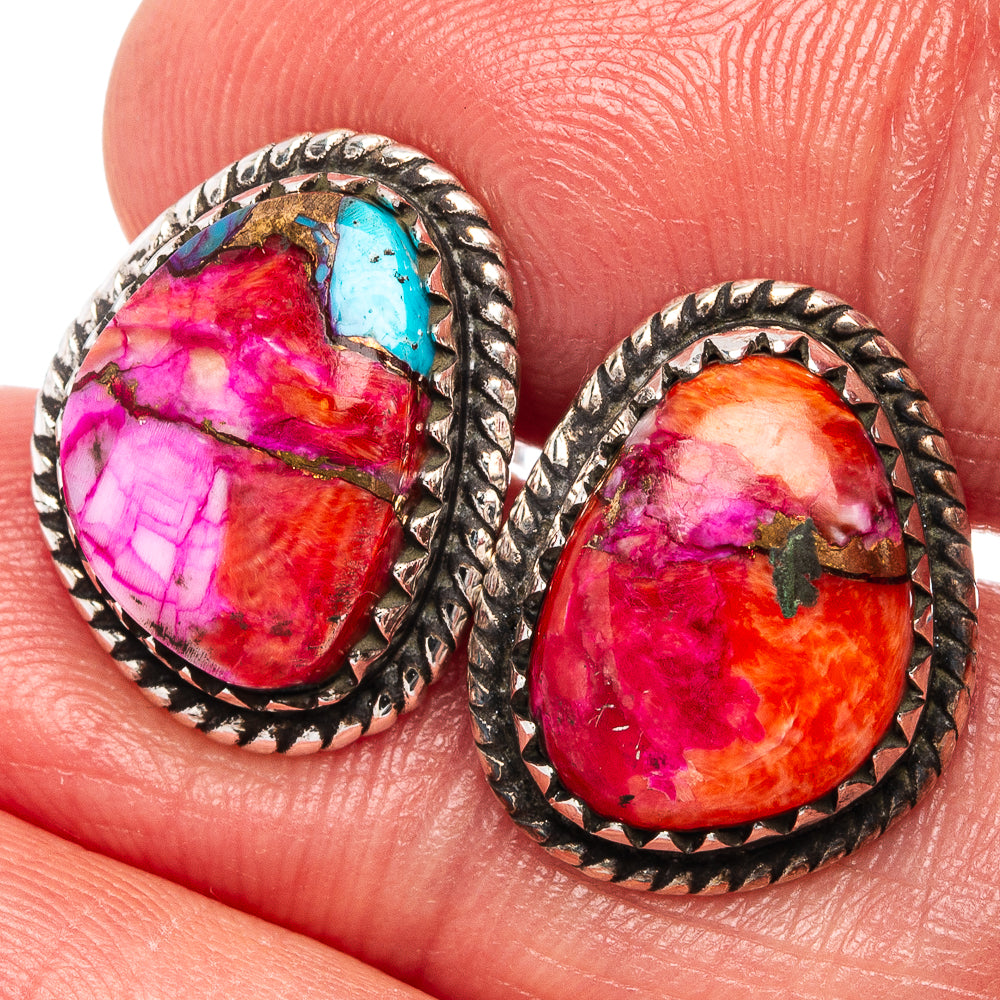 Pink Dahlia Mohave Turquoise Earrings 5/8" (.925 Sterling Silver)