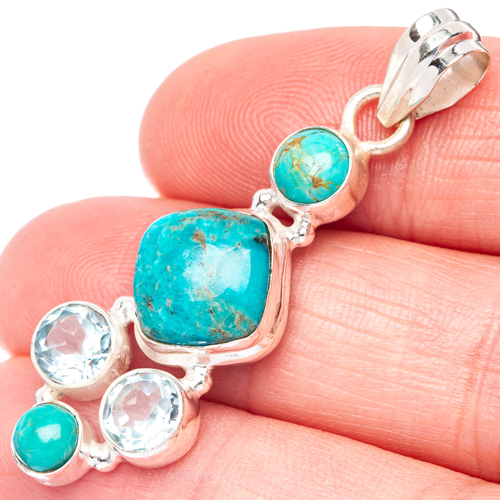 Rare Kingman Turquoise, Blue Topaz Pendant 1 3/4" (925 Sterling Silver) P41021
