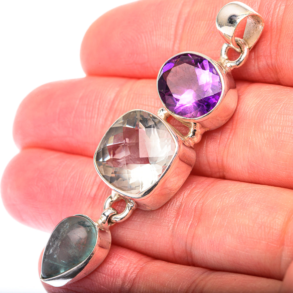 White Quartz, Blue Fluorite, Amethyst Pendant 2 1/8" (925 Sterling Silver) PD38580