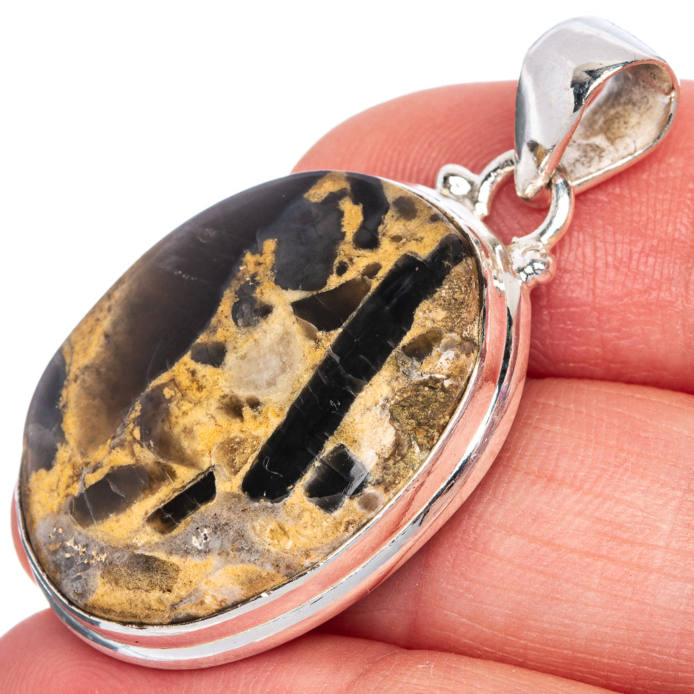 Tiger Dendritic Agate Pendant 1 3/8" (925 Sterling Silver) P40724