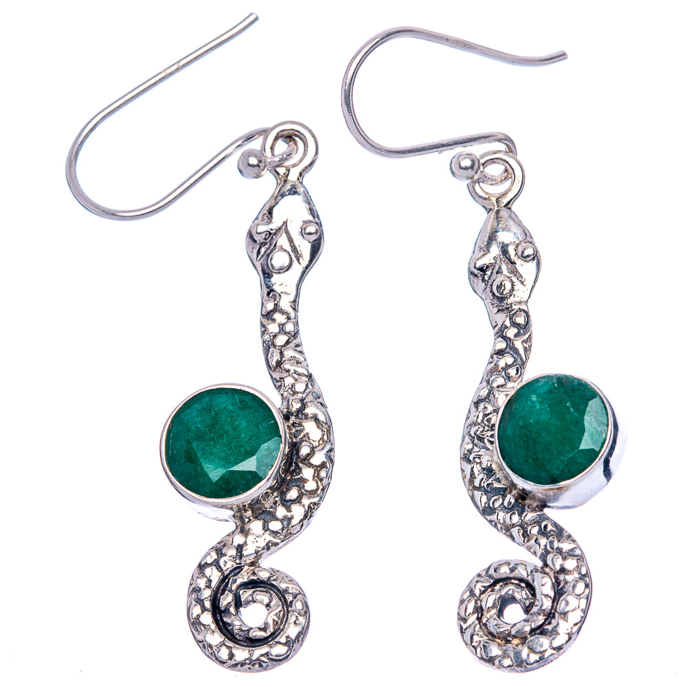 Value Green Sillimanite Snake Earrings 1 3/4" (925 Sterling Silver) E1308