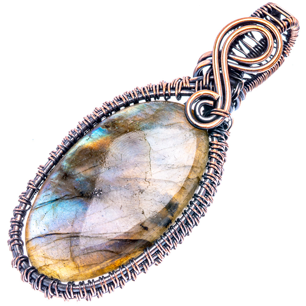 Labradorite Wire Wrap Pendant 2 5/8" (Oxidized Copper)