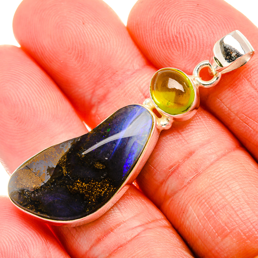 Boulder Opal, Peridot 925 Sterling Silver Pendant 2" (925 Sterling Silver) PD38317