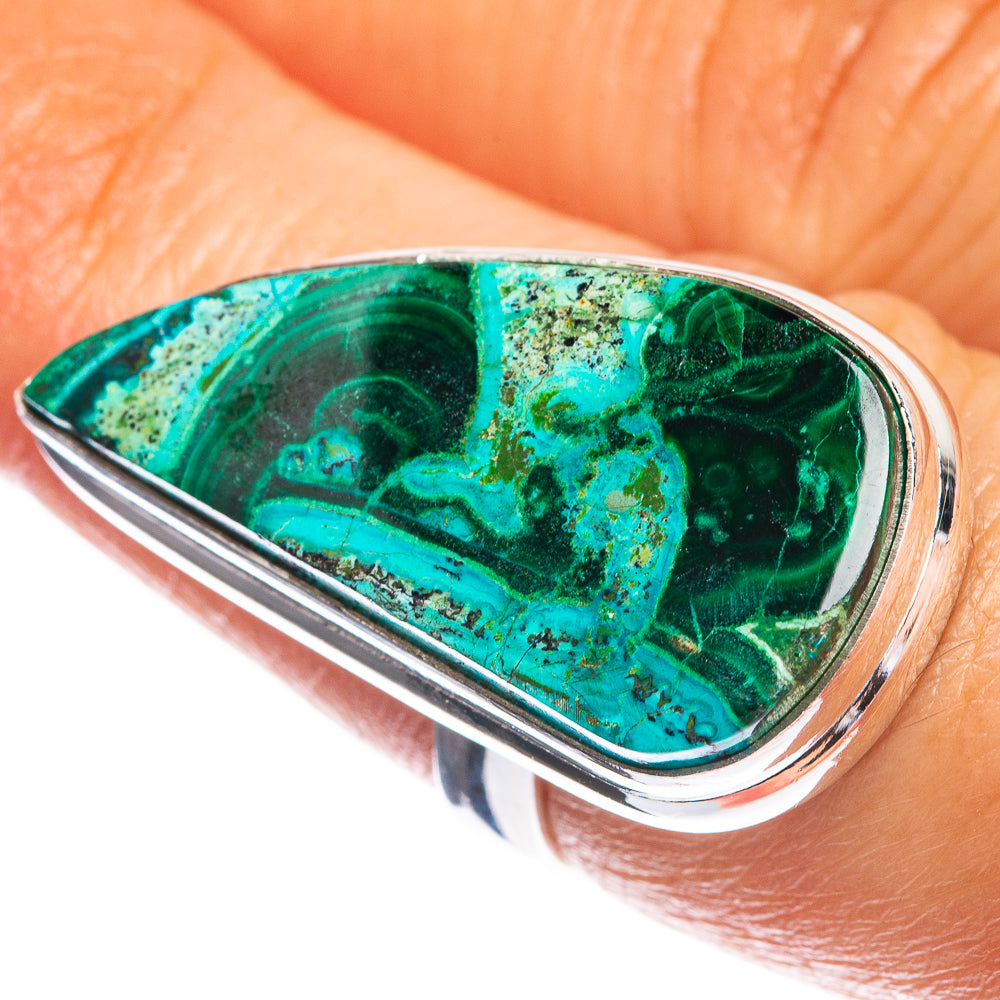 Large Malachite In Chrysocolla 925 Sterling Silver Ring Size 7