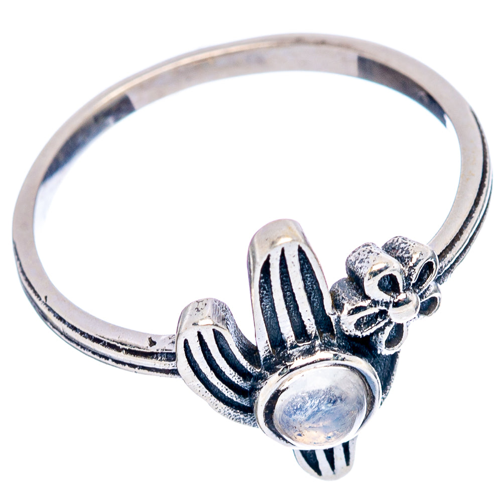 Rainbow Moonstone Cactus Dainty Ring Size 7.75 (.925 Sterling Silver)