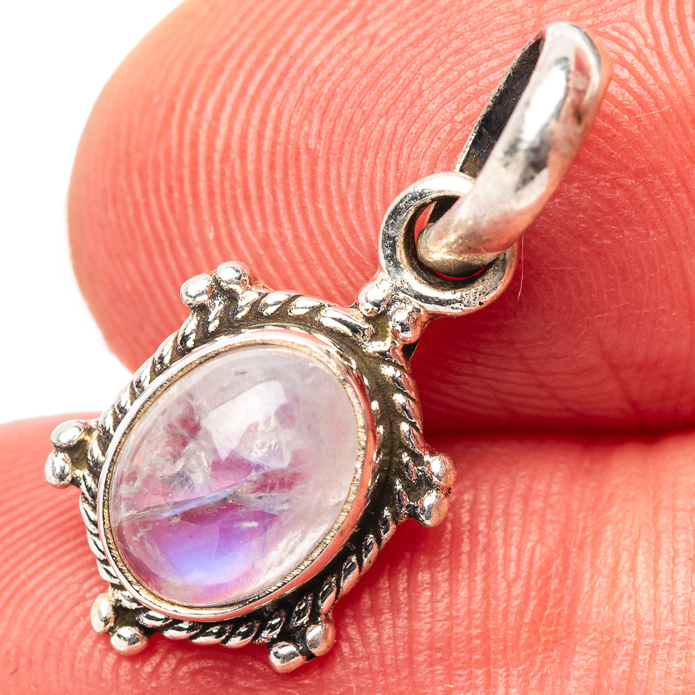 Dainty Rainbow Moonstone Pendant 7/8" (.925 Sterling Silver)