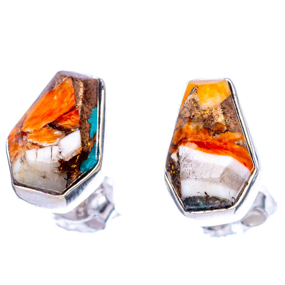 Faceted Spiny Oyster Turquoise Earrings 1/2" (925 Sterling Silver) E1614