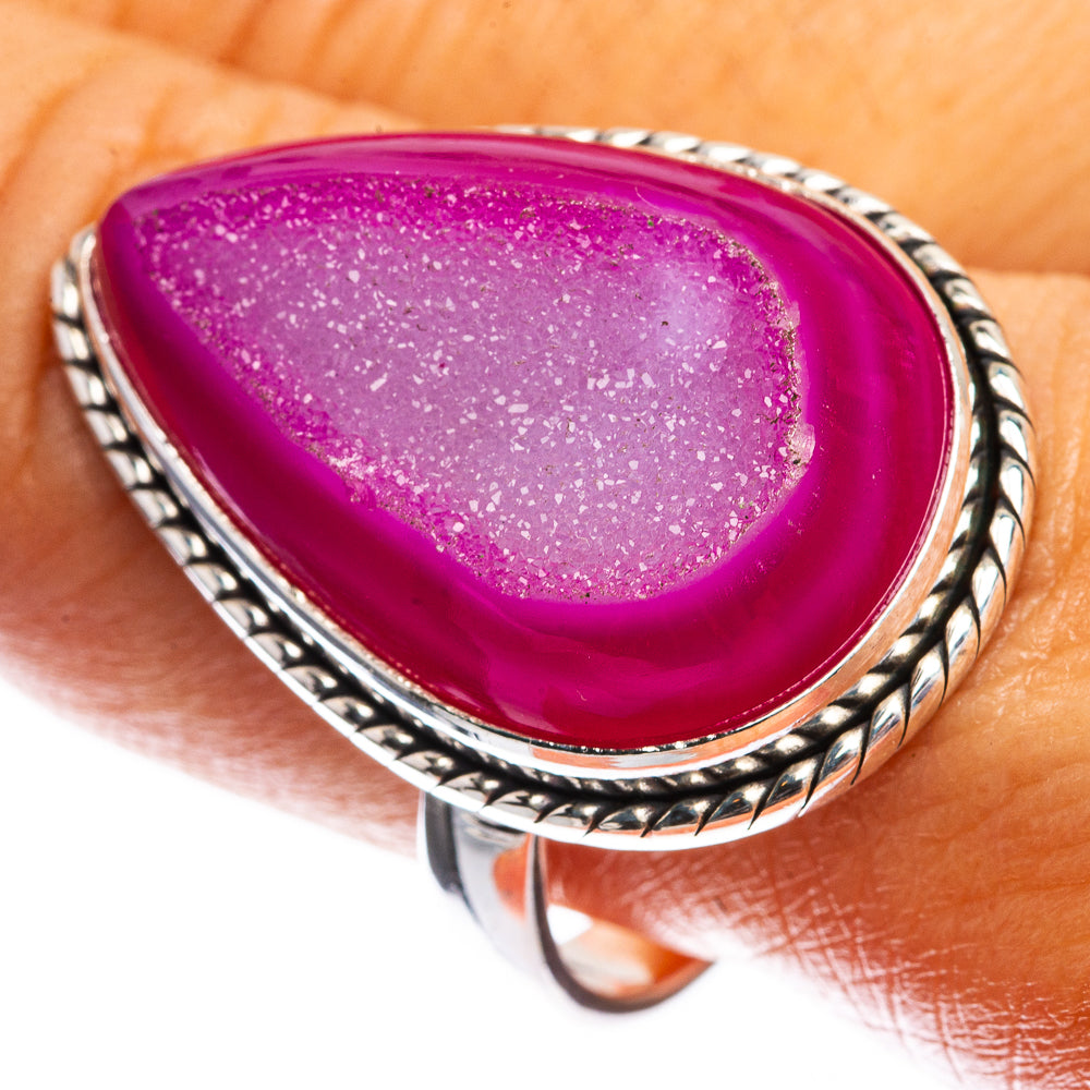 Large Pink Agate Druzy Ring Size 10.5 (925 Sterling Silver) R142505