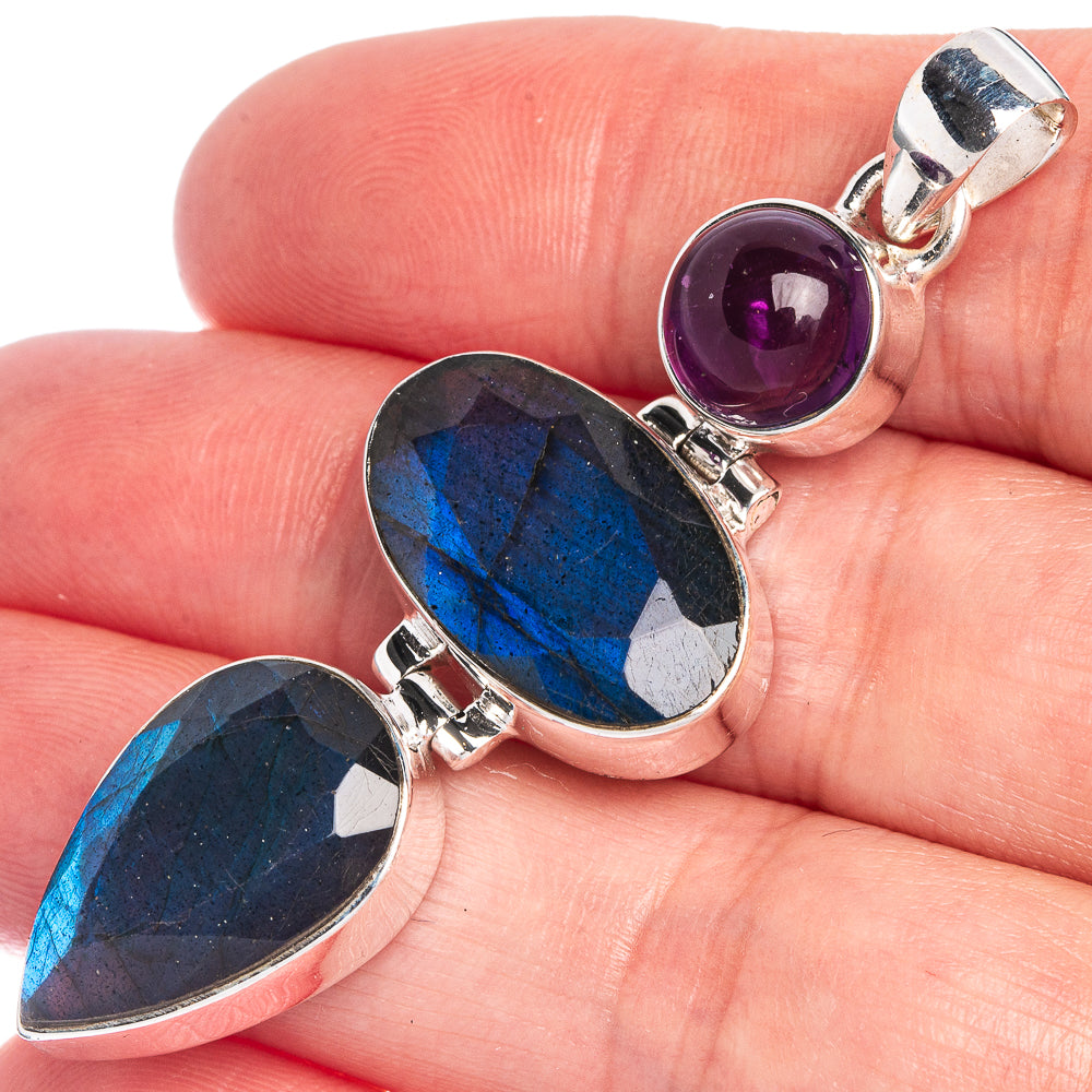 Labradorite, Amethyst Pendant 2 1/4" (925 Sterling Silver) P39807